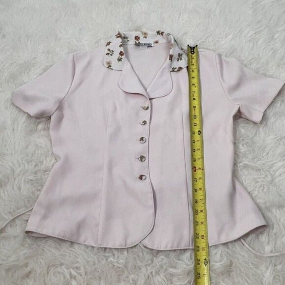 Vintage Anna 80s Light Pink Floral Collar Short Sleeve Blouse Women’s Medium - Picture 6 of 12